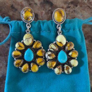 Honey Dahlia and Turquoise Earrings